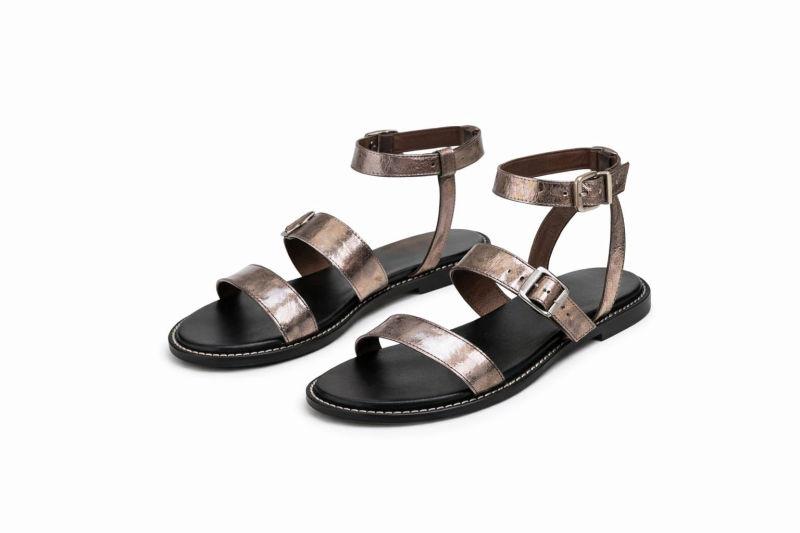 Sandália Rasteira Tiras Metal Prata Sola