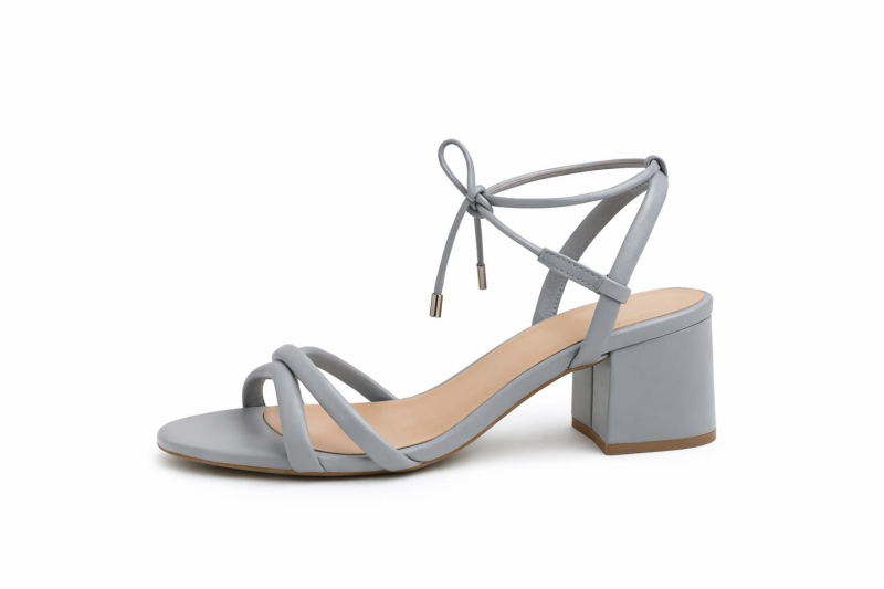 Sandália Salto Bloco Médio Azul Cinza